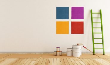Select color swatch to paint wall in a white room - rendering